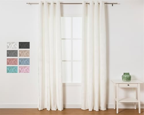 TRAMAS+ Cortina Opaca de Terciopelo, 140x260cm, Térmica Aislante Con Ojales Para Salón, Dormitorio y Sala de Estar - Blanco