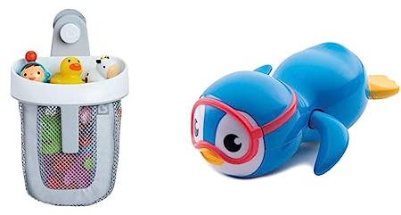 Munchkin Super Scoop Bath Toy Organiser, Grey,Medium & Munchkin Swimming Scuba Buddy Wind Up Bath Toy