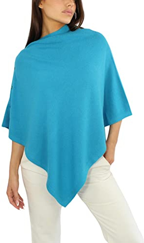 Win's Mixad kashmirponcho för kvinnor - tillverkad i Italien, Azurblå, One size