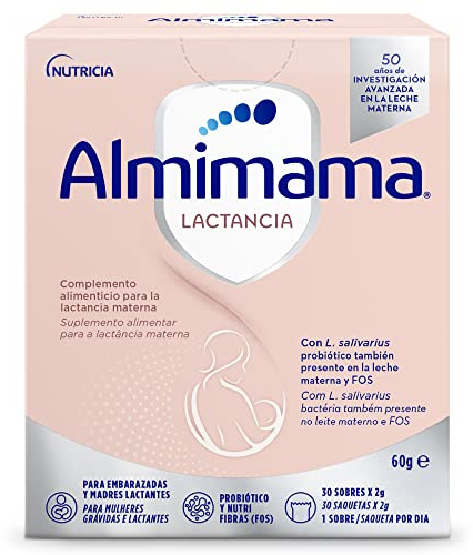 Almimama – complemento alimenticio que favorece la lactancia materna – probiótico para lactancia – 30 sobres x 2 g. Total 60 g