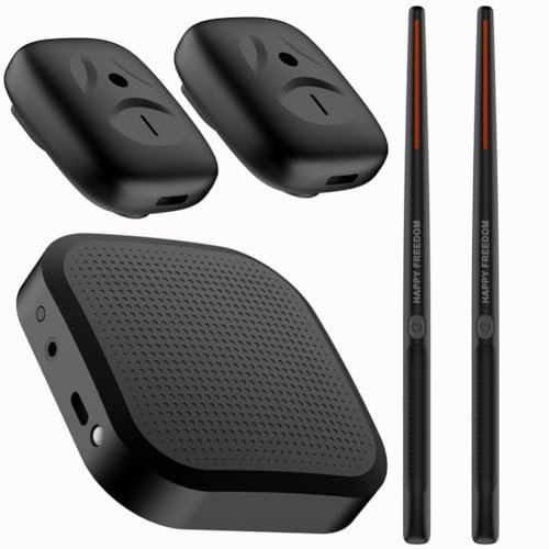 DKIIL NOIYB Elektronisches Schlagzeug Virtuelles Lufttrommel Set, Air Drum mit Sticks/Pedal/Audio Adapter/AUX-Kabel und 8 Sounds, Elektrische Drum Sticks Geeignet für Anfänger (C2-schwarz mit Pedal)