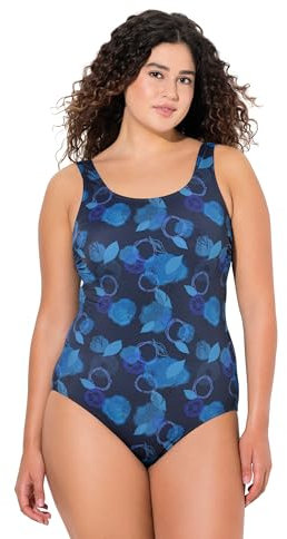Ulla Popken Damen Alice, Softline, Blattfeuerwerk Badeanzug, Marine, 42-44 EU