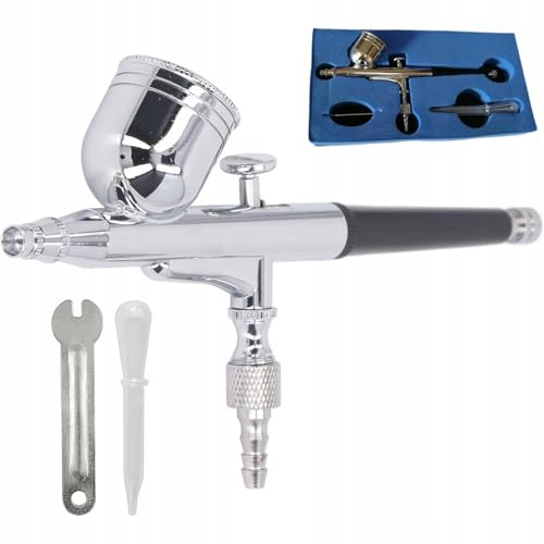 Rosfix Airbrush med 0,5 mm munstycke – precisionssprutpistol i etui | Metallfärgbehållare 7 ml | Dubbel spraykontroll | för modelltillverkning, konst och dekoration