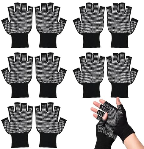 Fingerless Work Gloves, 6 Pairs Fingerless Gloves for Men(Black 22x13cm) | Half-Finger Breathable Unisex Gloves, Lightweight Gloves for Construction Nylon Fitness Cycling Motorcycle Glove