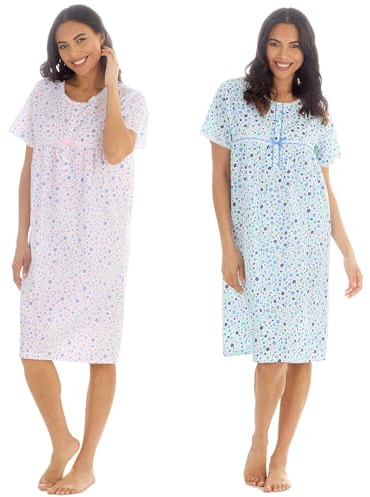 Womens Pack of 2 Short Sleeve Poly Cotton Woven Nightshirts Nighties