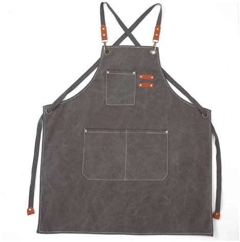 Delantal de lona de trabajo Unisex de moda delantales de cocina ajustables con bolsillos for hombres y mujeres restaurante Bar tienda para Herramientas de jardinería, bricolaje, carpin(Grey)