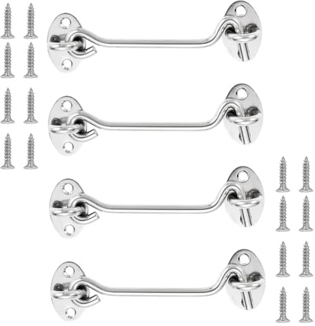 4 Pezzi Ganci per Finestre in Acciaio Inox - Gancio e Occhiello per Porte, Cancelli, Capanni - Chiavistello Sicuro per Interni ed Esterni