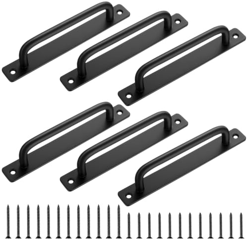 6 st skjutdörrhandtag, svart dragtryck ladugårdsdörr handlös, grindhandtag för trägrindar trädgård ladugård garage skjul dörrar badrum kök skåp handtag med metallplattor (21 cm)