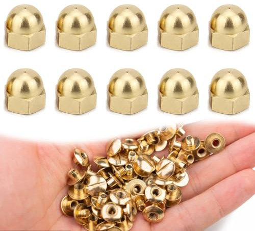 Beatific Lot de 30 écrous borgnes hexagonaux M4 en laiton, capuchons à tête bombée en laiton, tige filetée et boulons filetés, écrous hexagonaux à tête bombée pour protection intérieure et extérieure