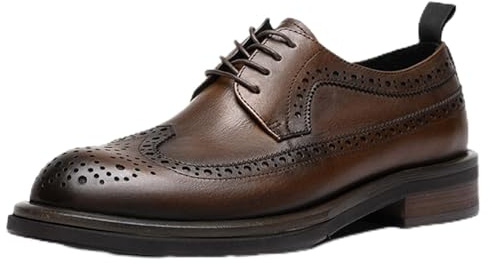 WinDhana Men's Derby Dress Shoes Top-Grain Leather for Men Wingtip Longwing Brogues Cemented Sole for Business & Casual F3318 Brown 7.5
