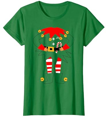 Divertente Costume da Elfo Buon Natale Pigiama Natale Bambini Ragazzi Maglietta, Donna, Verde Mela, XS
