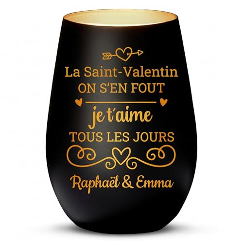 Love Faith - Photophore - J'emmerde la Saint-Valentin – Décoration pour Les Couples, Noir/Doré – Ambiance Maison