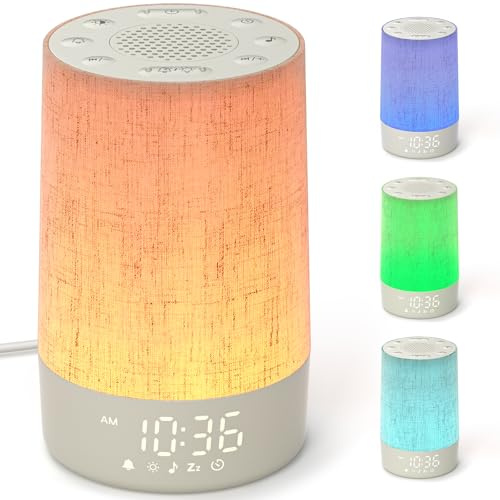 LIORQUE Sveglia Da Comodino, Sveglia Luminosa, 30 Suoni Rilassanti, Rumore Bianco, 10 Livelli Di Regolazione Della Luminosità, 8 Modalità Di Luce Notturna E Timer Di Spegnimento - Design in Tessuto