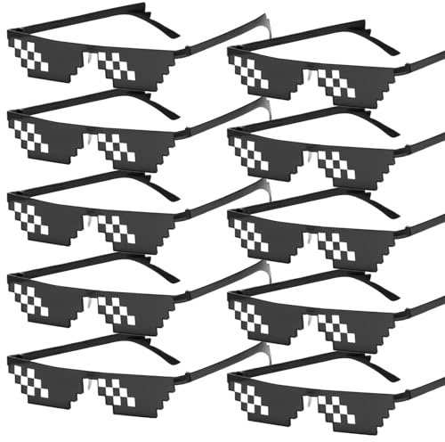 Leikurvo 10 stycken Thug Life solglasögon, mosaik glasögon party MLG Fun unisex leksak pixel glasögon set perfekt för fester och utklädningar