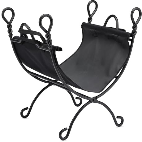 UniFlame Ring Swirl Black Firewood Log Rack with Canvas Carrier (W-1125)