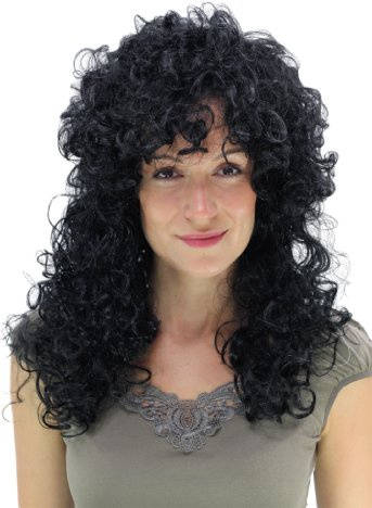 WIG ME UP- Peluca Negra, Disfraz, Carnaval de Rio, Latina, rizos abundantes. PW0032-P103