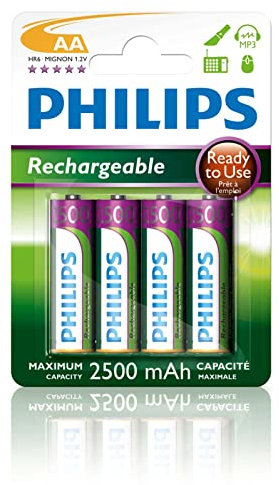 PHILIPS Pilas AA - Pilas Recargables HR03 - NiMH 1.2V - 500 Recargas - 2500mAh