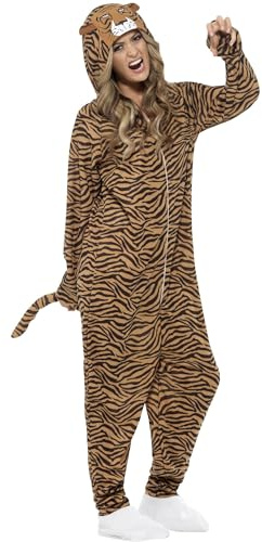 Smiffys Tiger Costume, Brown with Hooded All in One, Party Animals Fancy Dress, Animal Dress Up Costumes Halloween
