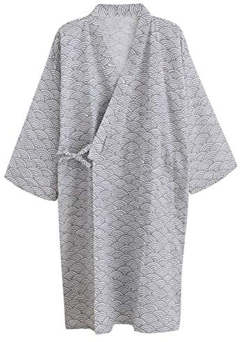 Cotton Kimono Robe Wrap Women Men Bathrobe Dressing Gown Pajamas Yukata Nightdress Loose Comfy Sleepwear Bath Wrap Spa Swim Cover up Home Casual Wear with Pocket Waist Belt