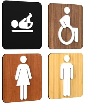 Signs - Classic, Set 4X - Targa Bagno Uomo, Donna, Disabili, Fasciatoio - Segnali Bagno Adesivi Toilette Uomo Donna Disabile - Cartelli Bagno Disabili Nursery (Quadrato)