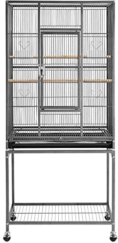 costoffs Large Bird Cage Parrot Cage Metal Budgie Cage Cockatiel Cage Bird Aviary with Rolling Stand Pet Home for Conures Parakeets Lovebird Black