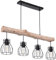 etc-shop Holz Design Hängeleuchte mit Gitter Lampenschirmen Pendelleuchte mit Holzbalken 4 flammig, Metall schwarz Holz natur, 4x E27 max 40 Watt, LxBxH 82,5x13,6x140cm, Wohnzimmer Esszimmer