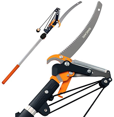 GARCARE Pole Saws for Tree Trimming, Loppers and Pole Saw 2 in 1, Lightweight Telescoping Tree Pruner with 35mm Cutting Capacity, Adjustable Length 1.4-2.1m, Carbon Steel Blade
