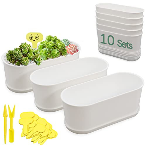 SYITCUN 10x Kräutertopf 22cm,Bonsai Topf,Weiß Kunststoff Blumentopf Pflanzgefäß Rechteck für Küche Balkon Fensterbank