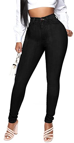 KUNMI Womens Classic High Waisted Skinny Stretch Butt Lifting Jeans Slim Fit Denim Pants Black