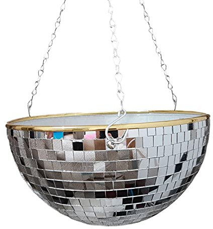 SLDHFE 2 Stück Discokugel Pflanzer 47cm Spiegel Discokugel Hängepflanze Spiegel Dekorative Blumentöpfe Silber Hängeblumentopf Boho Dekor Discokugel Vase