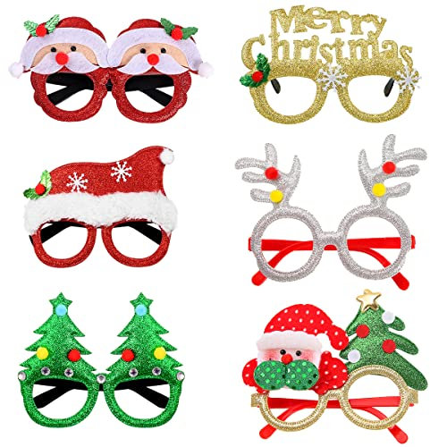 HONGECB Julglasögon, julglasögonram, julgran glasögonram, julglasögon med olika mönster, för julfest och semesterförmåner, 6 stycken