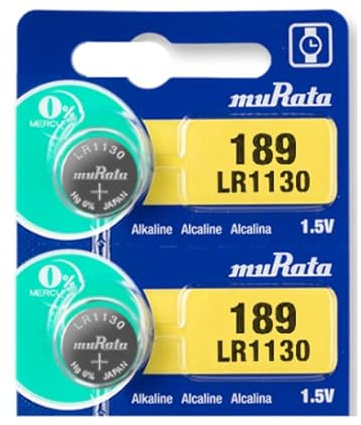 Murata LR1130 Battery 1.55V Alkaline Button Cell - Replaces Sony LR1130 (2 Batteries)