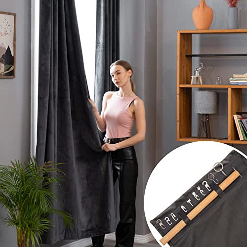 MARAPON® Gardinen aus Samt in Grau [2 Stück] | mit Multifunktionsband | Vorhänge Blickdicht | Verdunkelungsvorhänge für Hitzeschutz | Gardine Wohnzimmer | Schiebegardinen isolierend