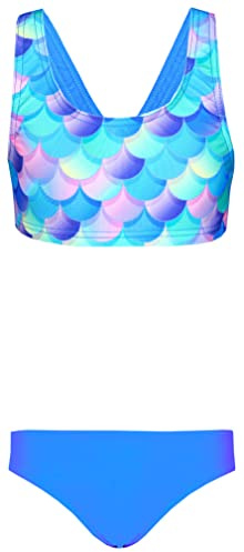 Aquarti Costume da Bagno per Ragazze Bikini Sportivo 2 Pezzi Bambina, Sirena/Viola/Blu/Rosa, 122