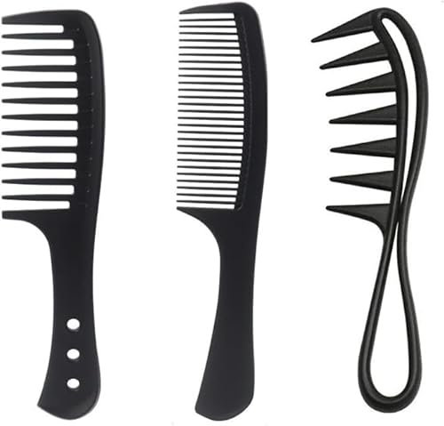 3 Stück Antistatischer Kamm klassischen schwarzen breiten Zahnkamm große Zahnkämme Hai -Zähnekamm für Lockiges Nasses Gewelltes Dickes Haar Perücken Friseur Salon Damen und Herren