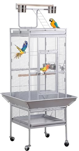Nova Microdermabrasion Jaula grande para pájaros de 61 pulgadas, con soporte, para loros, cacatúas, periquitos, chinchilla, guacamayo, cacatúa, con soporte, suministros para mascotas, color blanco