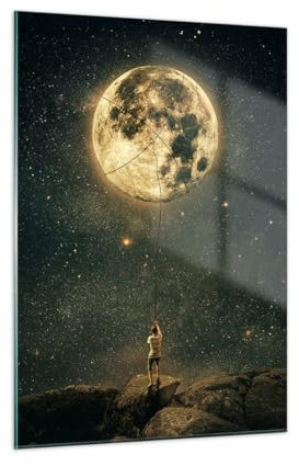 Decoracion Salon Luna Estrellas Imaginación Vidrios decorativos 50x70cm Cuadro Sobre Vidrio Moderno Dormitorio Cocina Cuadros Pared Impresiones Impresión en Cristal Wall Art Prints GPA50x70-5249