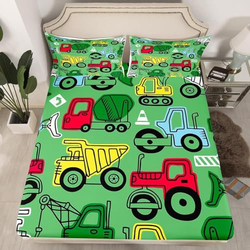 Spannbettlaken 90x200 Technische LKW-Karte 3D Spannbetttuch Pass Vorbei, Junge Bettlaken Set Weiches Mikrofaser Spannbetttücher Tiefe Tasche 30 cm Mit 2 Kissenbezügen 80x80 cm A5944