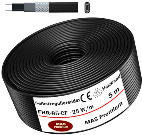 Heizkabel Selbstregulierendes Heizband HEAT Regular-85-CF Selfregulating Heating Cable 25w/m 5–100m Rohrheizung Begleitheizung Wasserleitung Dachrinnenheizung Frostschutzkabel 10°- 85°C (5m)