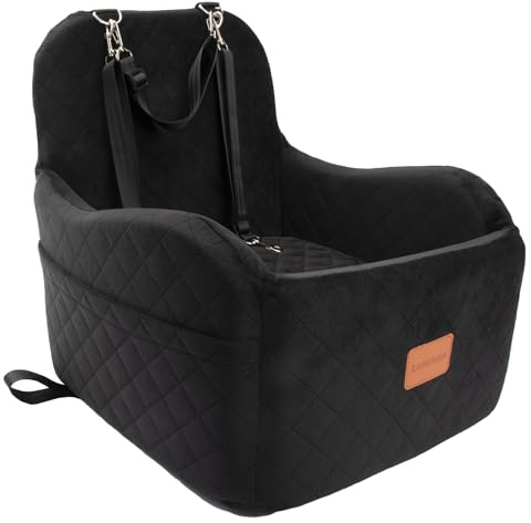 Lealchum Dog Booster Car Seat for Small/Medium Dogs,Puppy Portable Seat for Car with Elevated Cushion,Fully Detachable and Washable Pet Seat with Storage Pockets,Easy to Install (Black, Medium)