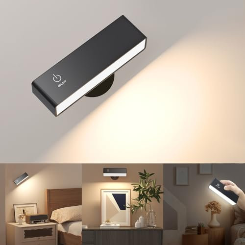 YiLaie Applique LED da Parete Interno, Lampada da Parete Magnetica con Rotazione a 360°, Batteria 4000mAh, Dimmerabile, Lampada Da Lettura, Lampada Touch da Comodino per Illuminazione Per Interni