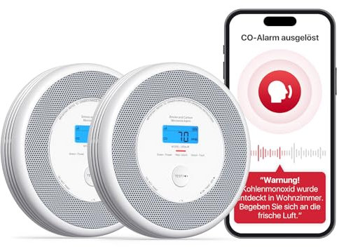 X-Sense XP0A-iR Rauch und CO Melder mit Sprachalarm und Standortansage, WLAN Kombinierter Rauch- und Kohlenmonoxidmelder für 17 festlegbare Räume，kompatibel mit der X-Sense Home Security-App, 2er Set