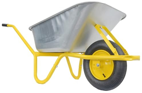 Matrix Schubkarre 100l Liter 250 kg Luftrad Schubkarren groß Garten Scheibtruhe Bauschubkarre | Mulde verzinkt | Metall Felge mit Kugellager | Farbe gelb
