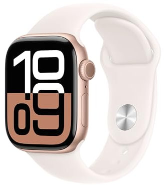 Apple Watch Series 10 GPS Smartwatch con Caja de Aluminio Oro Rosa de 42 mm y Correa Deportiva Rosa Rubor - Talla M/L. Monitor de entreno, App ECG, Pantalla Retina Siempre Activa
