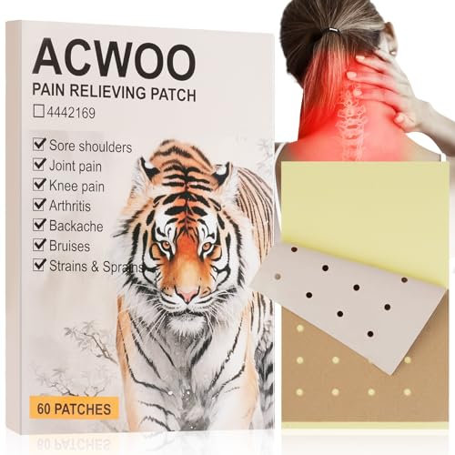 ACWOO Patchs Anti-Douleur, 60Pcs Patchs de Soulagement de la Douleur, Pansement Anti-Douleur, pour Douleurs Aux Épaules, Douleurs Dorsales, Douleurs Aux Genoux, Douleurs Arthritiques
