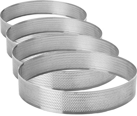 LACOR - 68532 - Molde Reposteria, Aro Redondo Microperforado, Ideal para Tartas y Bizcochos, Acero Inoxidable 18/10, Diámetro: 12 cm, Alto: 2 cm (Paquete de 4)