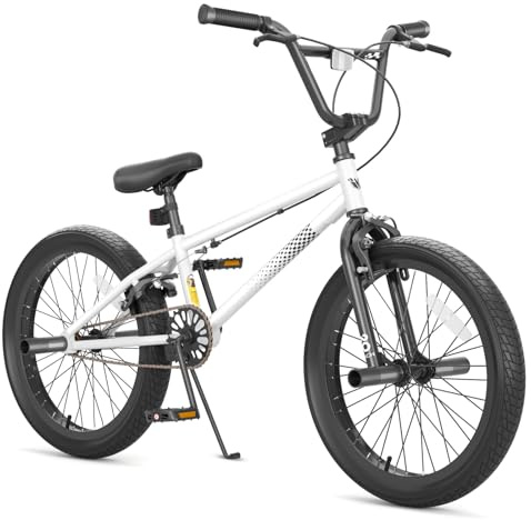 67i Boys BMX Bike 18/20 Inch Kids Bicycle Ages 8-12 with U Brake, Steel Pegs, Adjustable Seat​ (20'' (with Pegs), White)