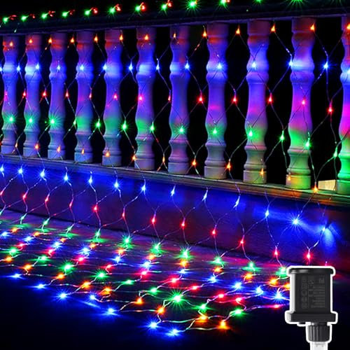 Hulaiyaa Wasserdichte Lichter Kette Netz 192 LEDs, 2 * 3M Lichterkette Netzlicht, 8 Modi Lichternetz Außen fur Weihnachts Büsche Garten, Lichterkette Außen Netz Baum Party Innenräume Dekorationen
