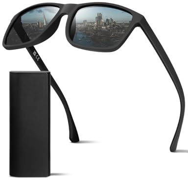 DIUWEU Polarised Sunglasses Mens Womens,Classic Fashion Sun Glasses for Driving Fishing Cycling Running,Anti Glare Ultralight TR90 Square Frame UV400 Protection (Black)