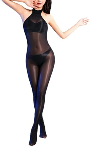SSQKYZCSYZ Women's Oil Shiny Bodystocking Women Neck-Hanging Sheer Full Body Stockings Shiny Pantyhose